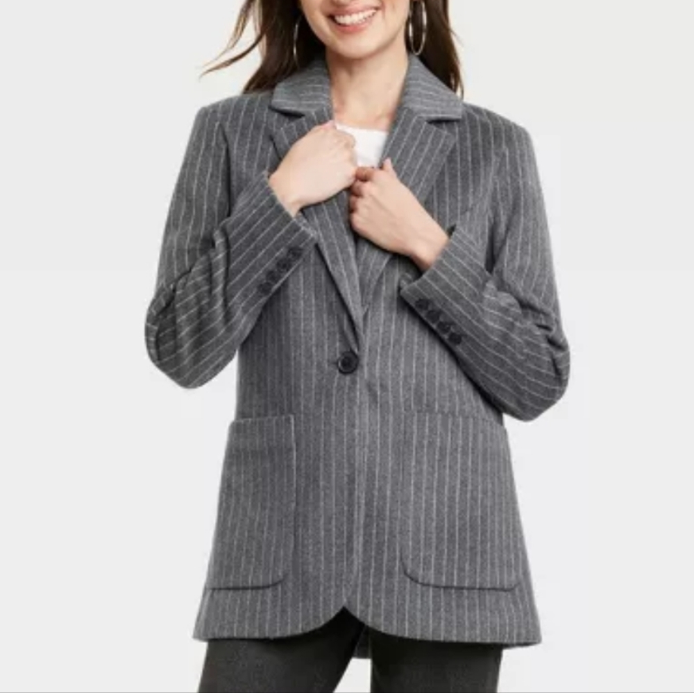 📌FINAL SALE |Universal Thread | Grey Wool Like Pinstripe Relaxed Fit Blazer